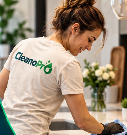 Schoonmaak aan huis in CleanoPro-bedrijfskleding